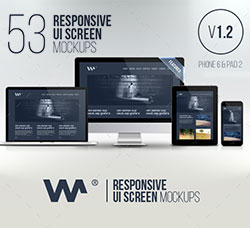 53个PC及手机屏幕展示模型：Responsive Website Devices & Screen Mockups